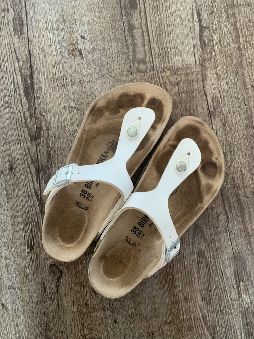 Birkenstock White Thong Sandals with Silver Hardware